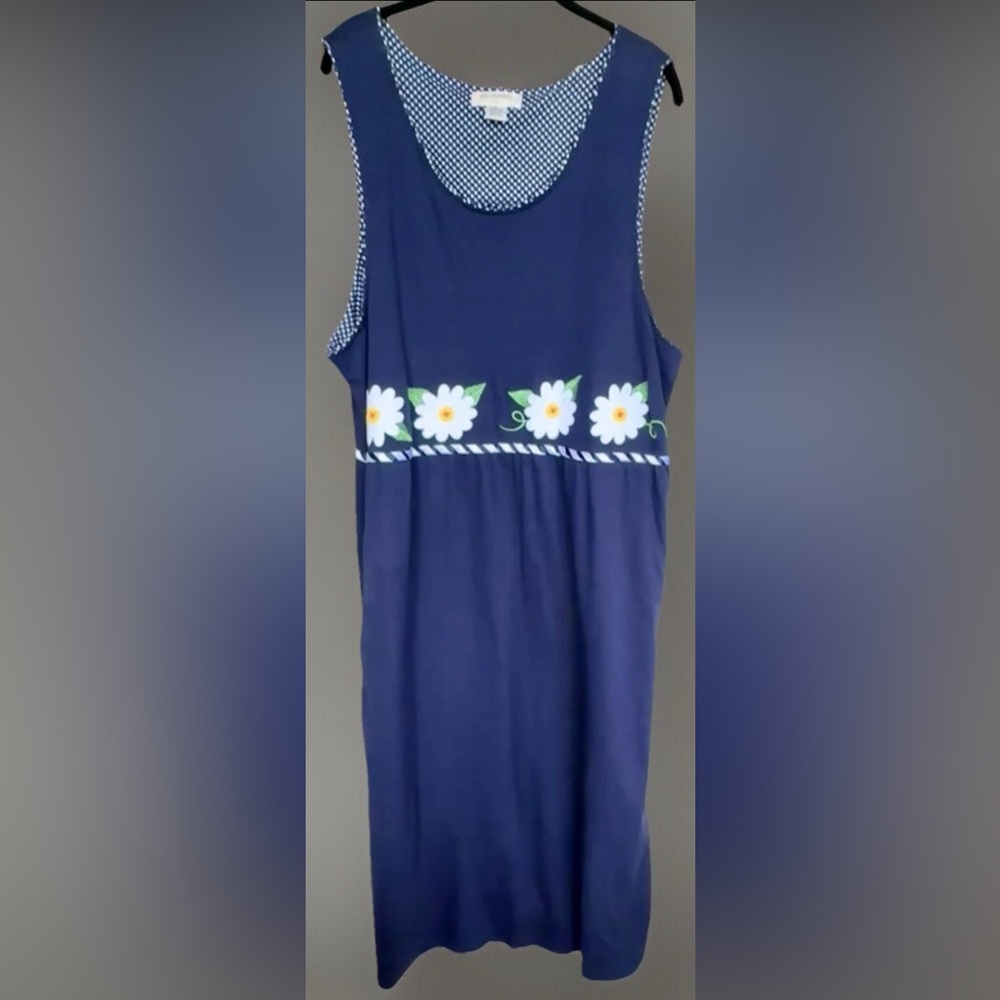 Bechamel II Sleeveless Cotton Blue Maxi Dress Embroidered White Daisy Pockets 2X